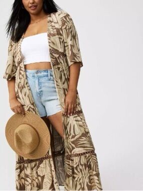 torrid Beige and Brown Tropical Print Swim Coverup size 0